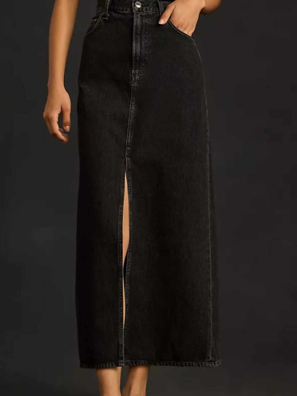Frame Denim Maxi Skirt Black Denim Jeans Skirt 25 Mif